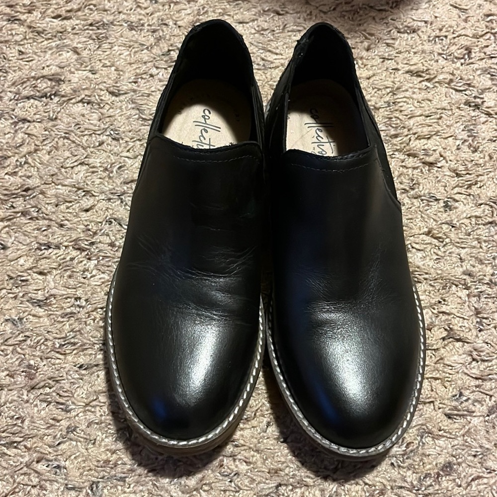 Clark black leather slip on